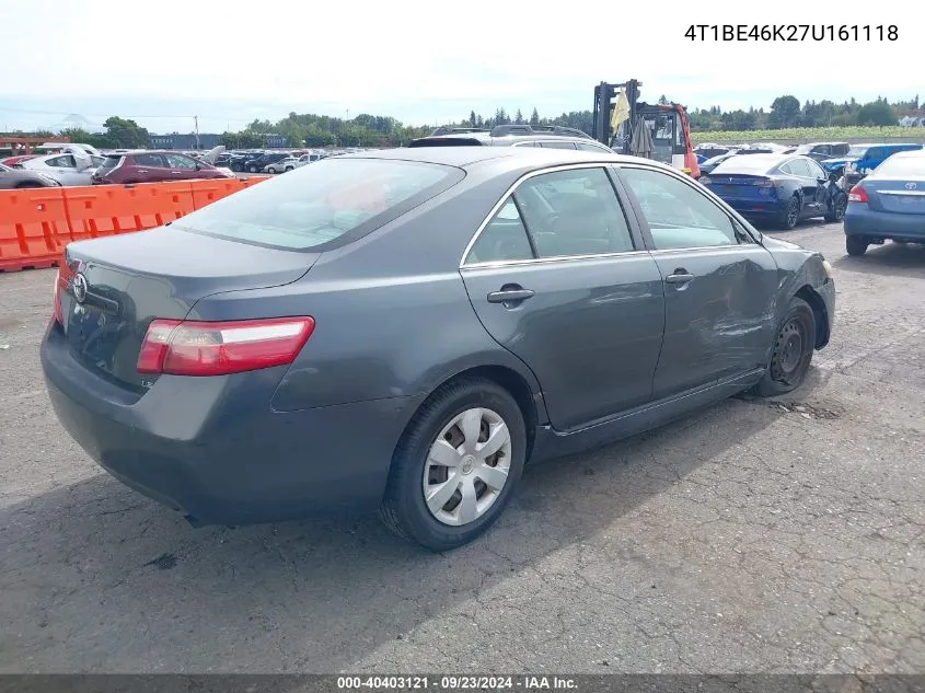 2007 Toyota Camry Le VIN: 4T1BE46K27U161118 Lot: 40403121