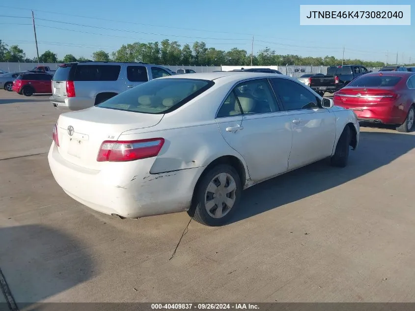 2007 Toyota Camry Ce/Le/Xle/Se VIN: JTNBE46K473082040 Lot: 40409837