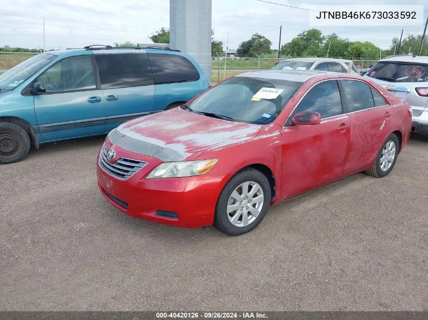 2007 Toyota Camry Hybrid Hybrid VIN: JTNBB46K673033592 Lot: 40420126