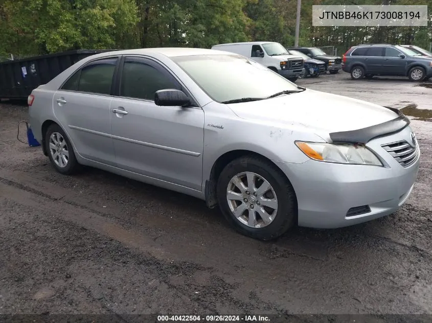 2007 Toyota Camry Hybrid Hybrid VIN: JTNBB46K173008194 Lot: 40422504