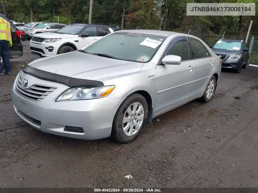 2007 Toyota Camry Hybrid Hybrid VIN: JTNBB46K173008194 Lot: 40422504