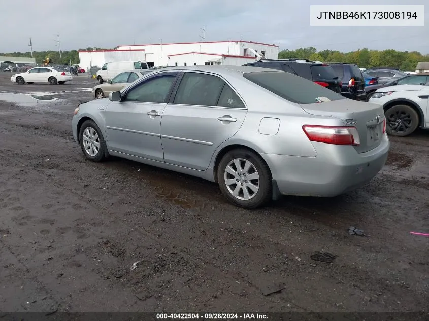 2007 Toyota Camry Hybrid Hybrid VIN: JTNBB46K173008194 Lot: 40422504