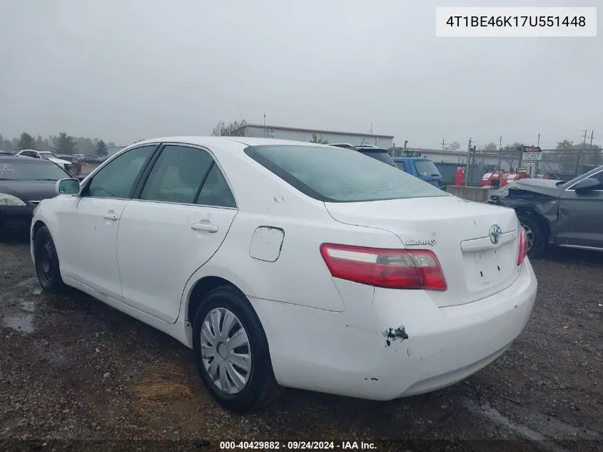 2007 Toyota Camry Ce/Le/Xle/Se VIN: 4T1BE46K17U551448 Lot: 40429882