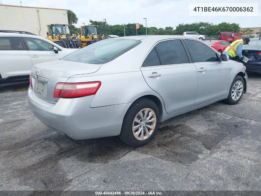 2007 Toyota Camry VIN: 4T1BE46K670006362 Lot: 40442496