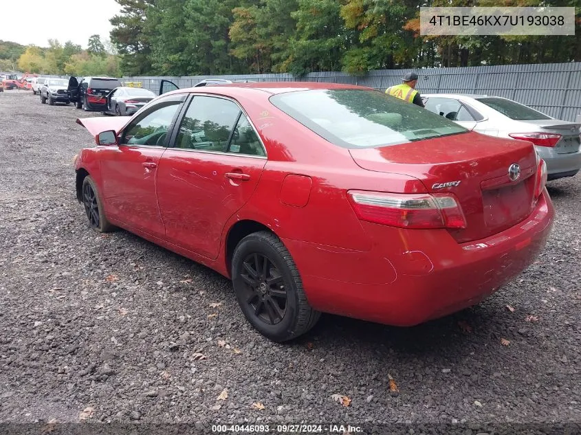 2007 Toyota Camry Le VIN: 4T1BE46KX7U193038 Lot: 40446093