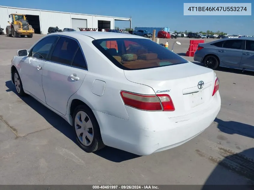 4T1BE46K47U553274 2007 Toyota Camry Le