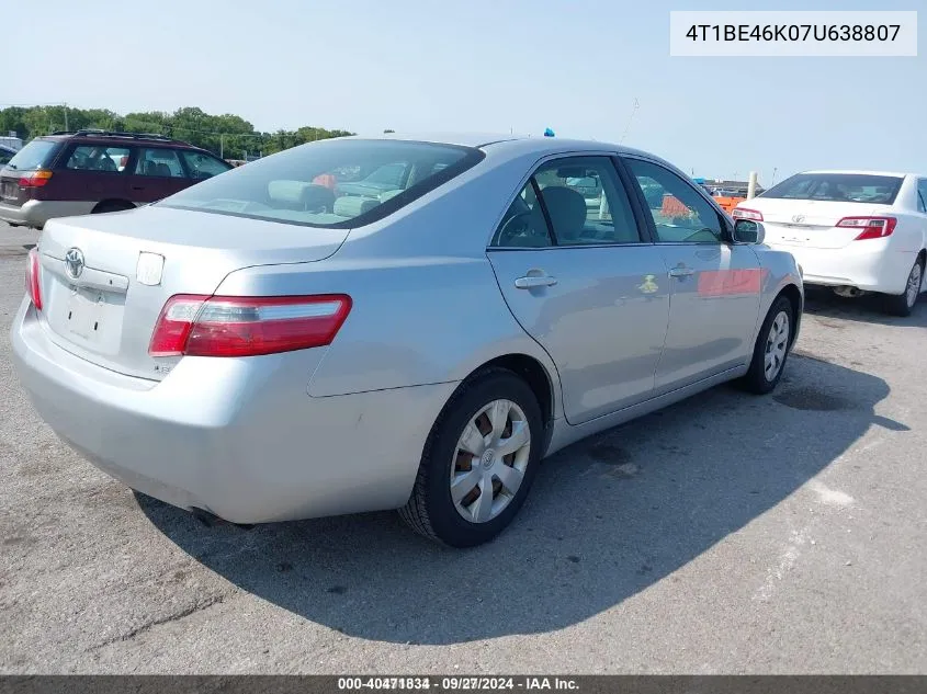 2007 Toyota Camry Le VIN: 4T1BE46K07U638807 Lot: 40471834