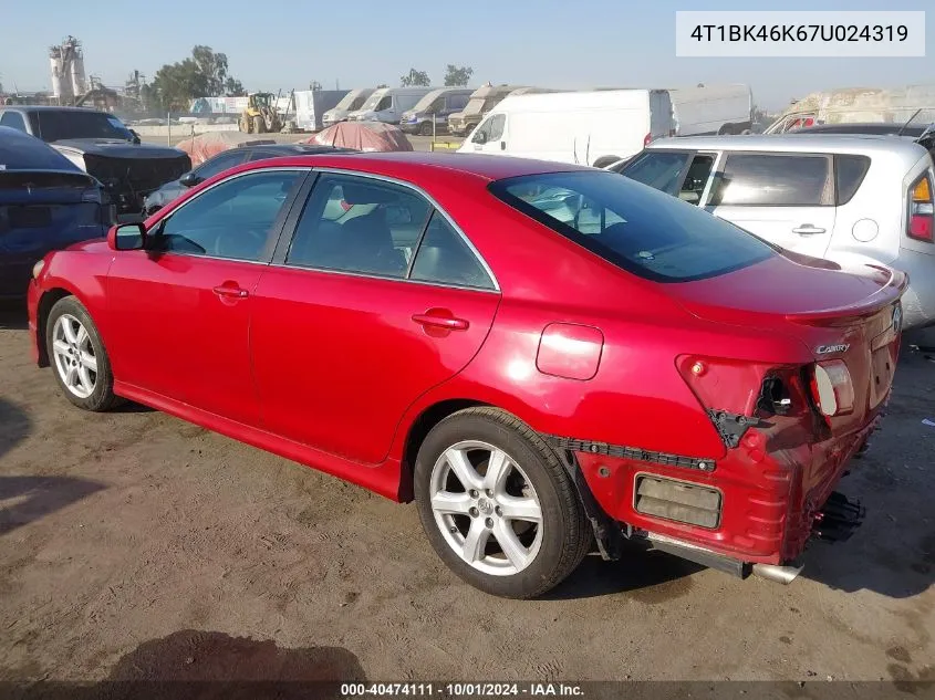 4T1BK46K67U024319 2007 Toyota Camry Se V6