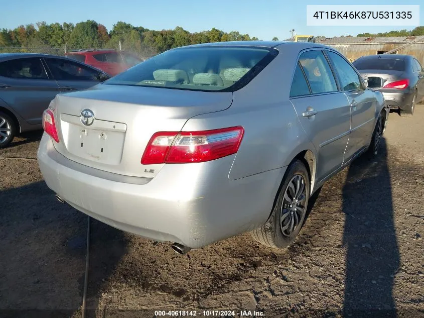 4T1BK46K87U531335 2007 Toyota Camry Le V6