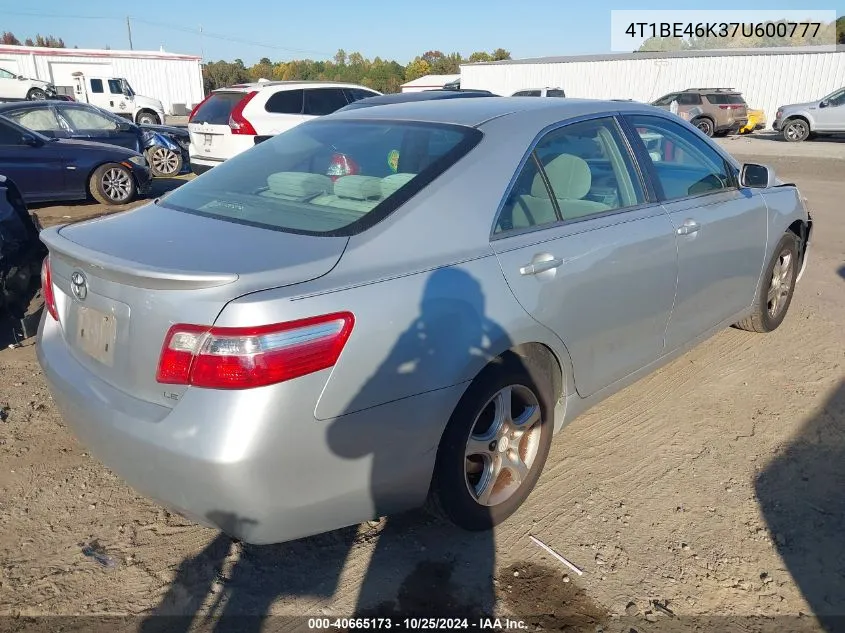 2007 Toyota Camry Le VIN: 4T1BE46K37U600777 Lot: 40665173