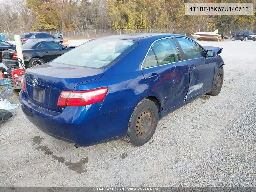 2007 Toyota Camry Le VIN: 4T1BE46K67U140613 Lot: 40671039