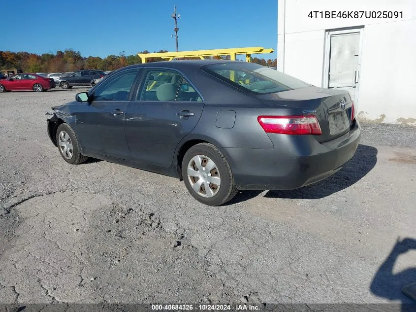 2007 Toyota Camry Ce/Le/Xle/Se VIN: 4T1BE46K87U025091 Lot: 40684326