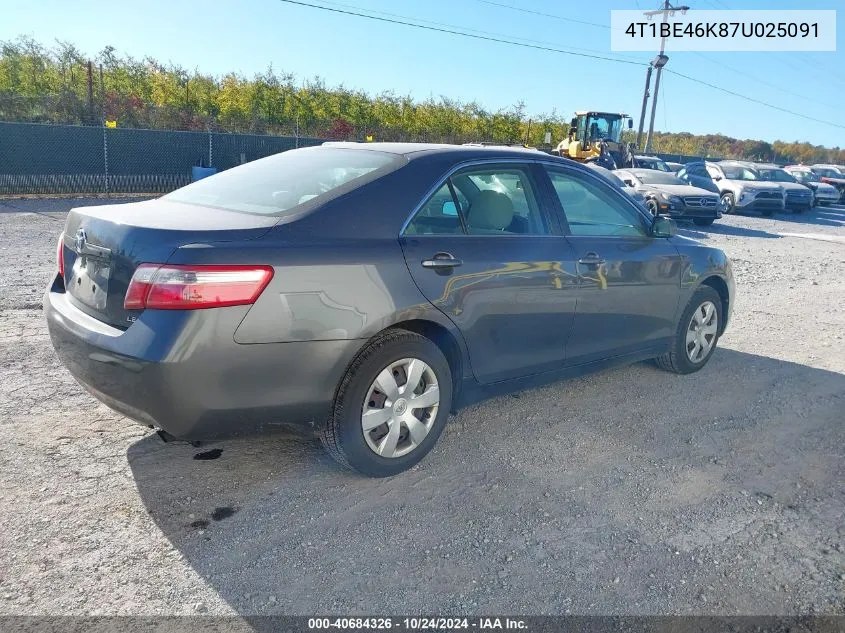 2007 Toyota Camry Ce/Le/Xle/Se VIN: 4T1BE46K87U025091 Lot: 40684326