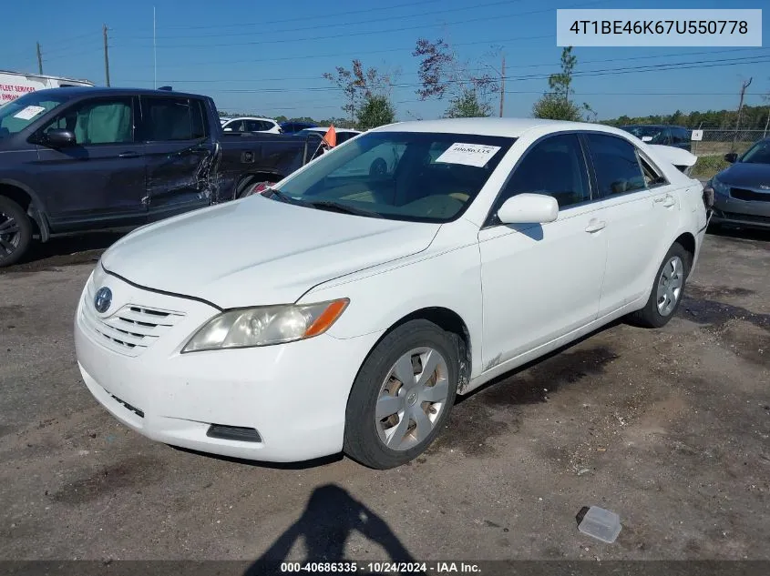 2007 Toyota Camry Ce/Le/Xle/Se VIN: 4T1BE46K67U550778 Lot: 40686335