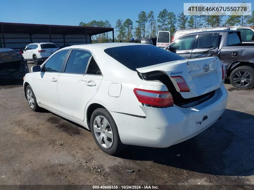 2007 Toyota Camry Ce/Le/Xle/Se VIN: 4T1BE46K67U550778 Lot: 40686335