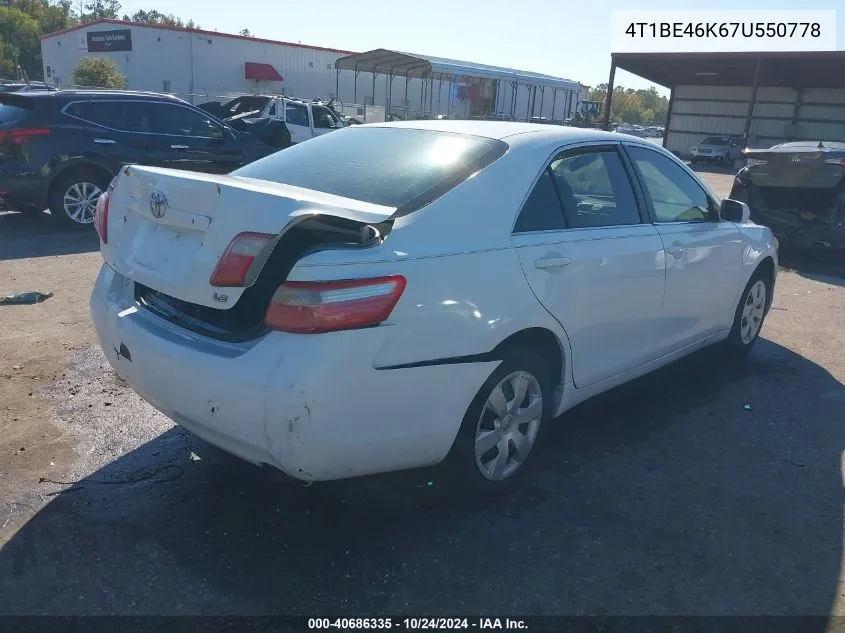 2007 Toyota Camry Ce/Le/Xle/Se VIN: 4T1BE46K67U550778 Lot: 40686335