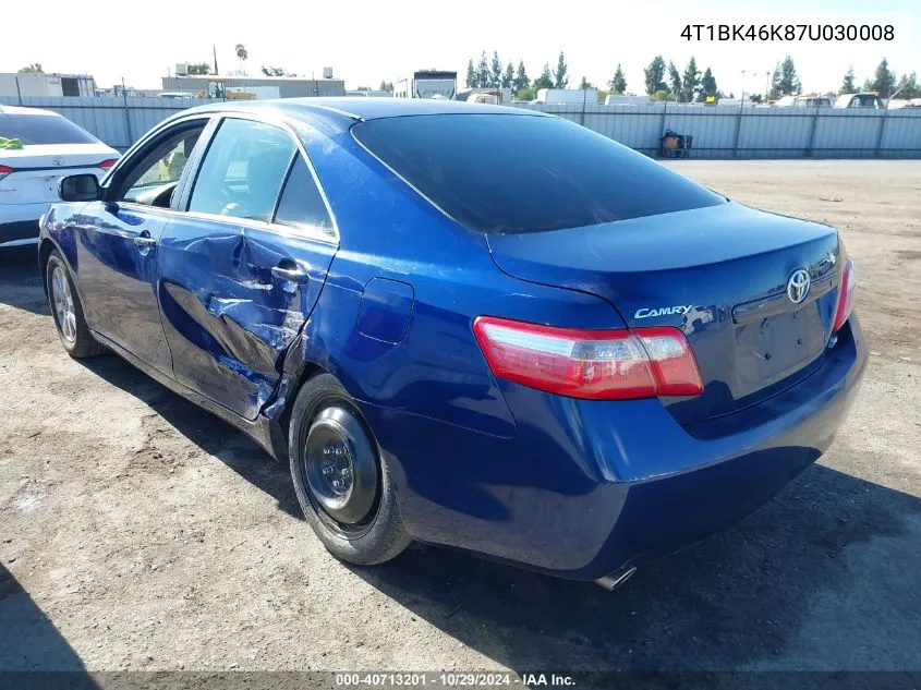 2007 Toyota Camry Xle V6 VIN: 4T1BK46K87U030008 Lot: 40713201