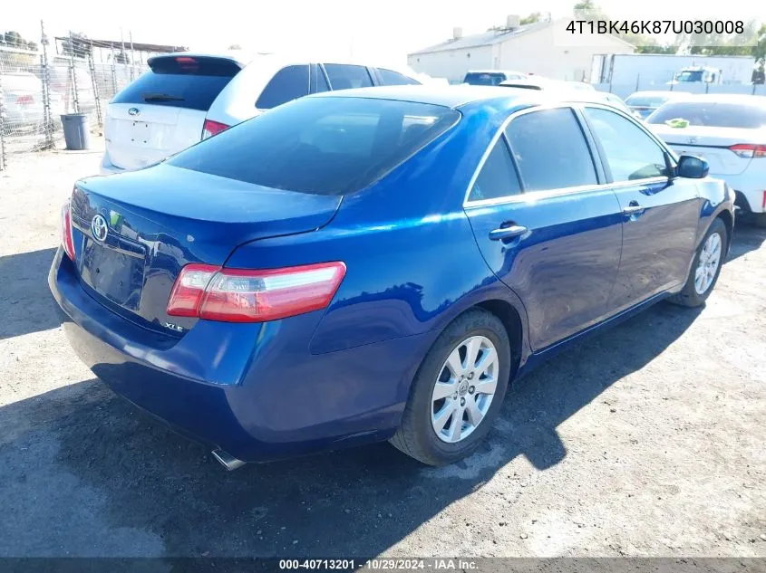 2007 Toyota Camry Xle V6 VIN: 4T1BK46K87U030008 Lot: 40713201