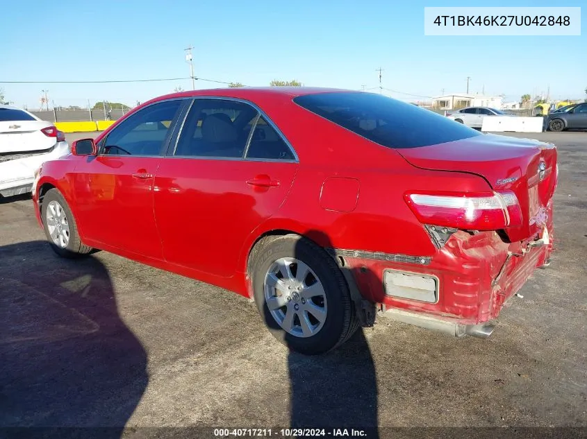 2007 Toyota Camry Xle V6 VIN: 4T1BK46K27U042848 Lot: 40717211