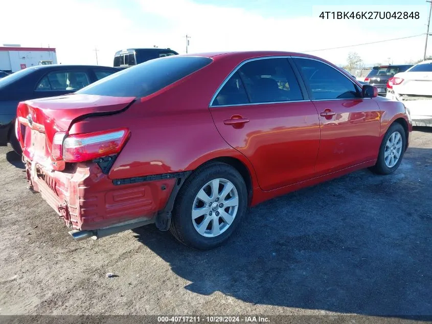 2007 Toyota Camry Xle V6 VIN: 4T1BK46K27U042848 Lot: 40717211