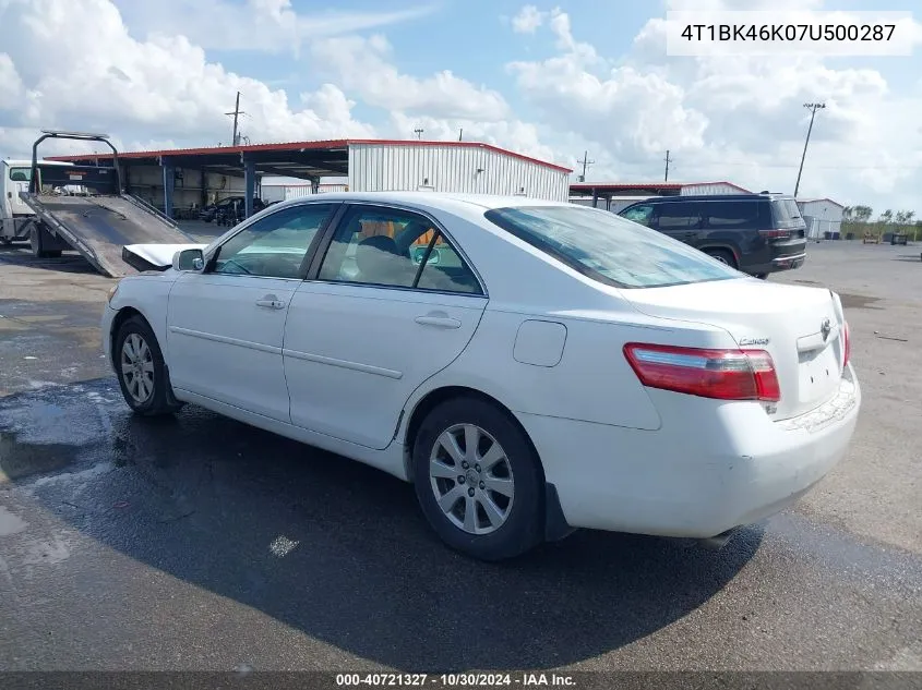 2007 Toyota Camry Xle V6 VIN: 4T1BK46K07U500287 Lot: 40721327