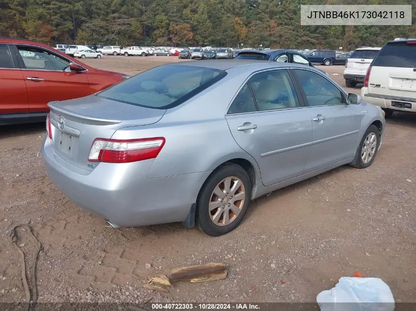 2007 Toyota Camry Hybrid VIN: JTNBB46K173042118 Lot: 40722303