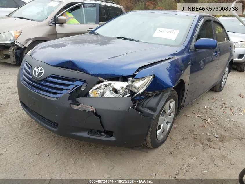 2007 Toyota Camry Le VIN: JTNBE46K573008738 Lot: 40724574