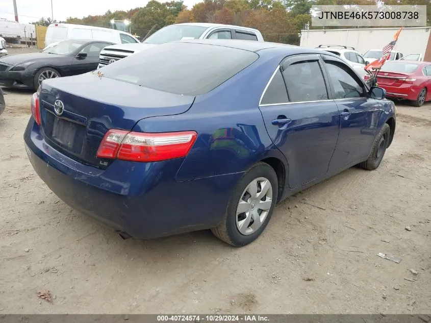 2007 Toyota Camry Le VIN: JTNBE46K573008738 Lot: 40724574