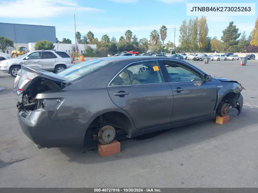 2007 Toyota Camry Hybrid VIN: JTNBB46K273025263 Lot: 40727016