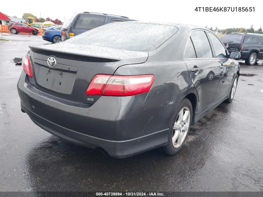 2007 Toyota Camry Se VIN: 4T1BE46K87U185651 Lot: 40739894