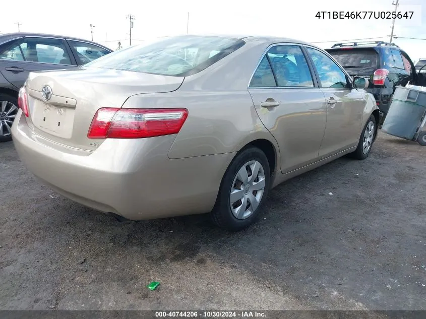 2007 Toyota Camry Ce VIN: 4T1BE46K77U025647 Lot: 40744206