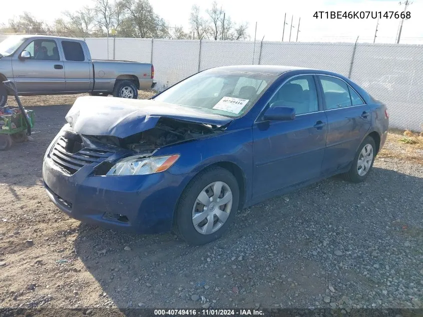 2007 Toyota Camry Le VIN: 4T1BE46K07U147668 Lot: 40749416