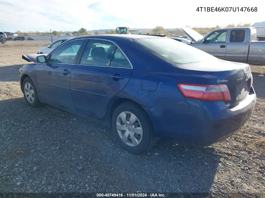 2007 Toyota Camry Le VIN: 4T1BE46K07U147668 Lot: 40749416