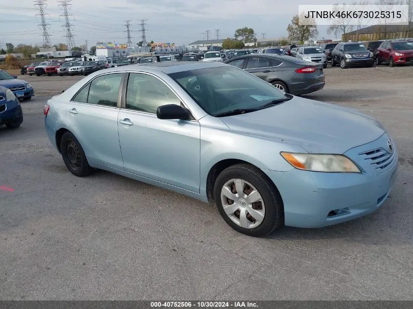 2007 Toyota Camry Le V6 VIN: JTNBK46K673025315 Lot: 40752506