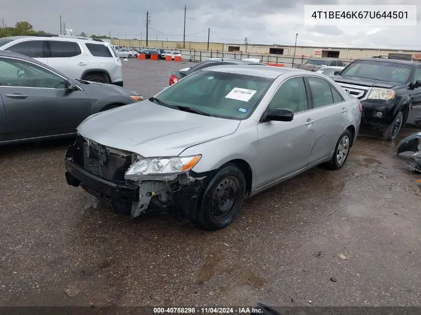 2007 Toyota Camry Le VIN: 4T1BE46K67U644501 Lot: 40758298