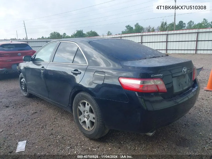 2007 Toyota Camry Xle V6 VIN: 4T1BK46KX7U510308 Lot: 40758528