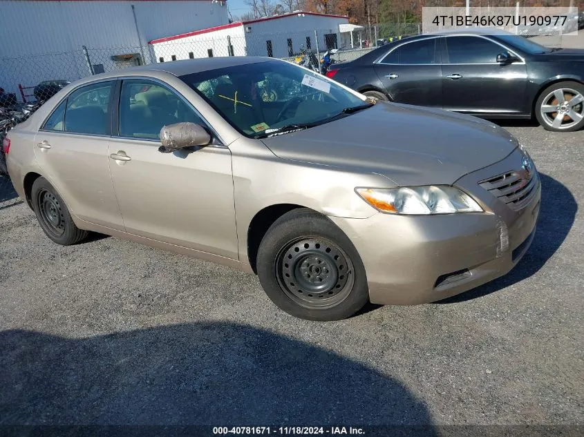 2007 Toyota Camry Le VIN: 4T1BE46K87U190977 Lot: 40781671