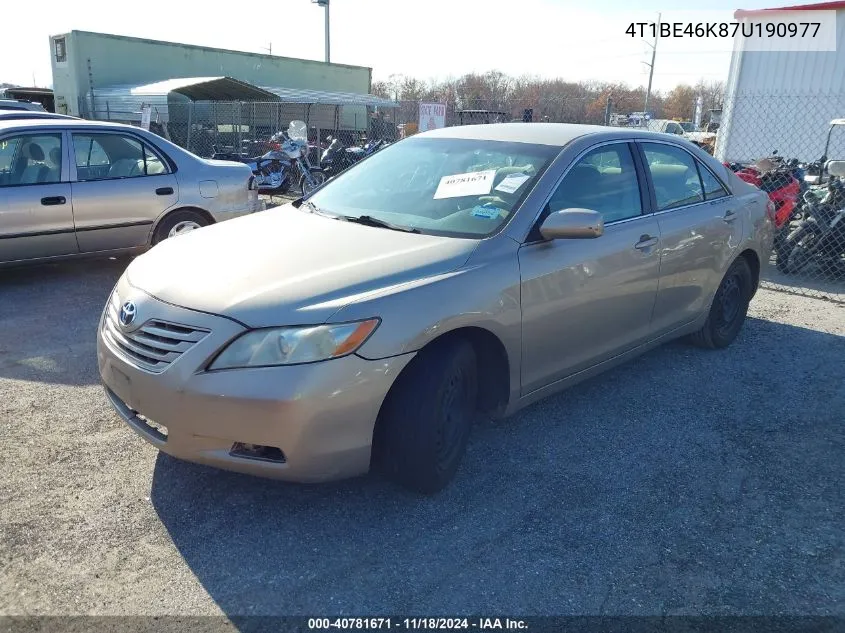 2007 Toyota Camry Le VIN: 4T1BE46K87U190977 Lot: 40781671