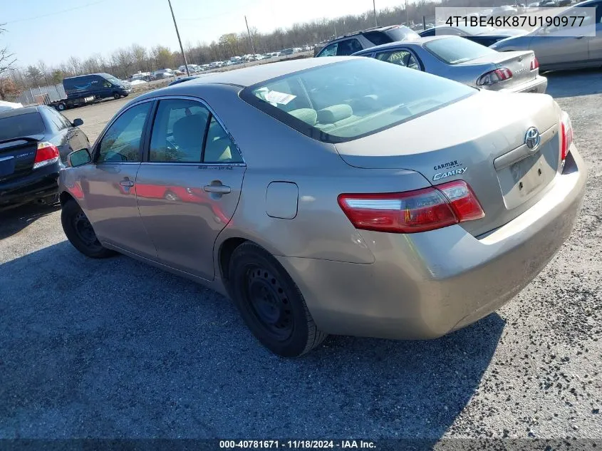 2007 Toyota Camry Le VIN: 4T1BE46K87U190977 Lot: 40781671