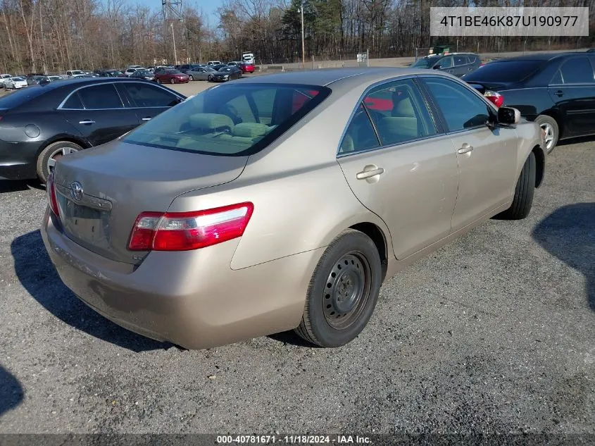 2007 Toyota Camry Le VIN: 4T1BE46K87U190977 Lot: 40781671