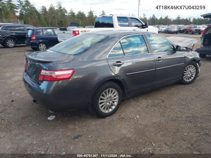 2007 Toyota Camry Xle V6 VIN: 4T1BK46KX7U043259 Lot: 40791367