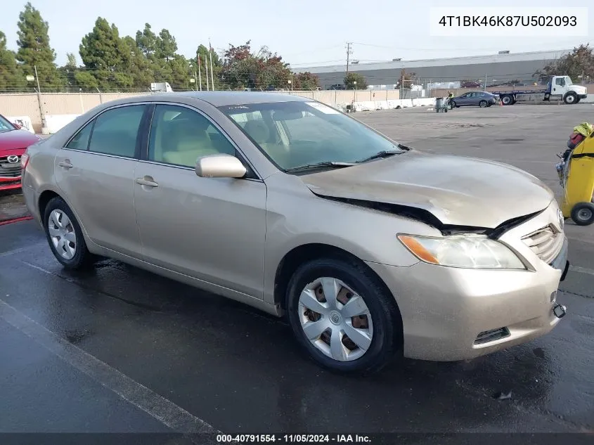 2007 Toyota Camry Le V6 VIN: 4T1BK46K87U502093 Lot: 40791554