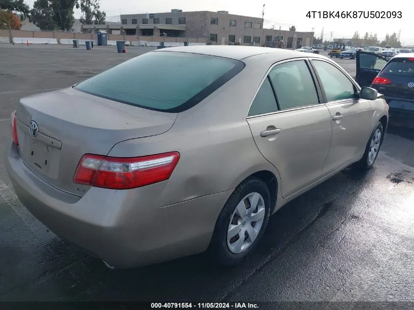 2007 Toyota Camry Le V6 VIN: 4T1BK46K87U502093 Lot: 40791554