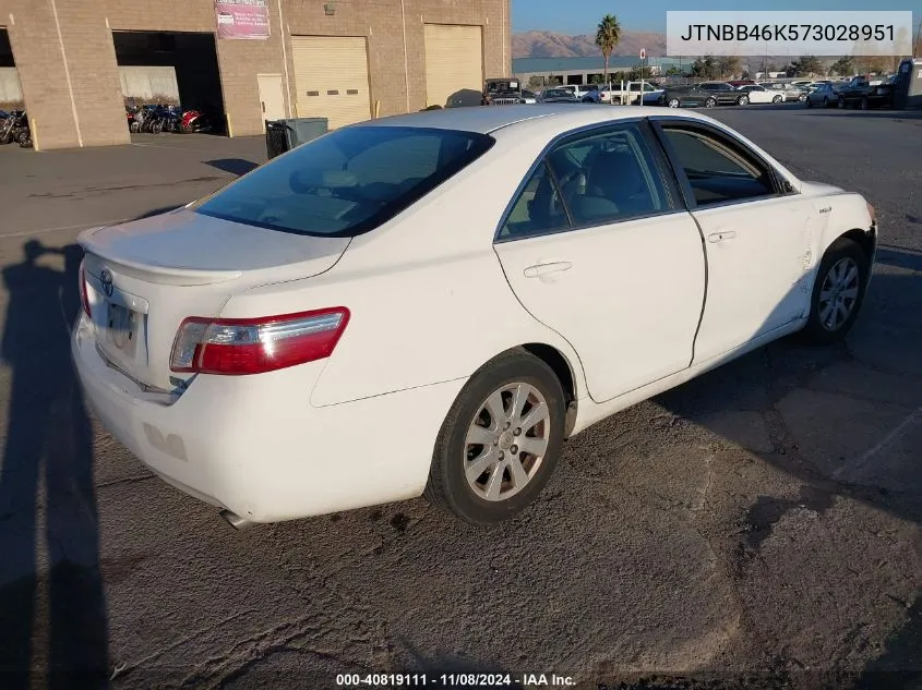 2007 Toyota Camry Hybrid VIN: JTNBB46K573028951 Lot: 40819111