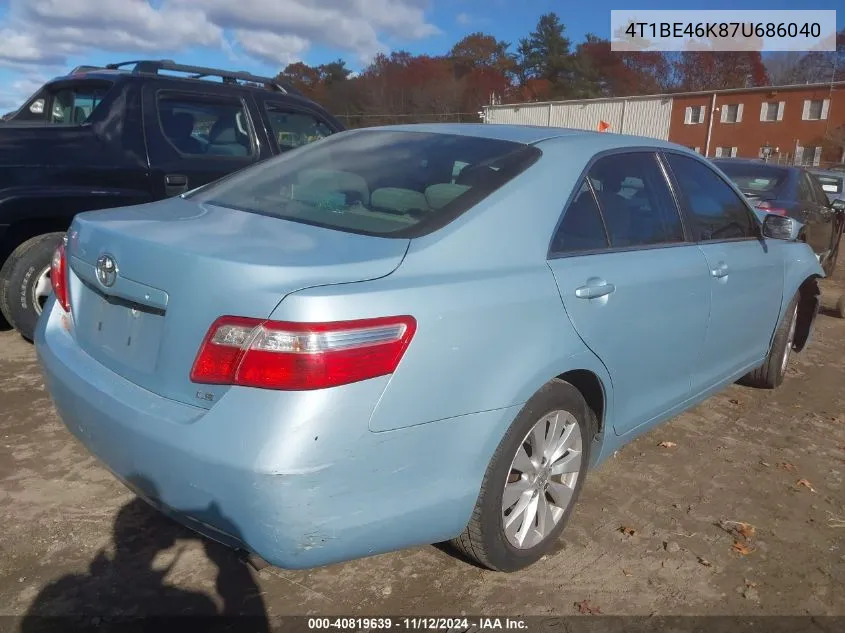 2007 Toyota Camry Le VIN: 4T1BE46K87U686040 Lot: 40819639