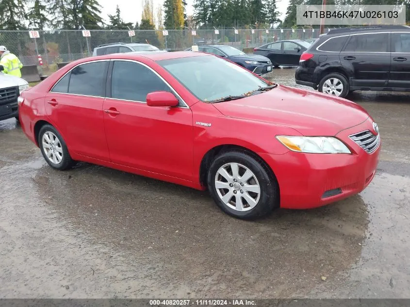 2007 Toyota Camry Hybrid VIN: 4T1BB46K47U026103 Lot: 40820257