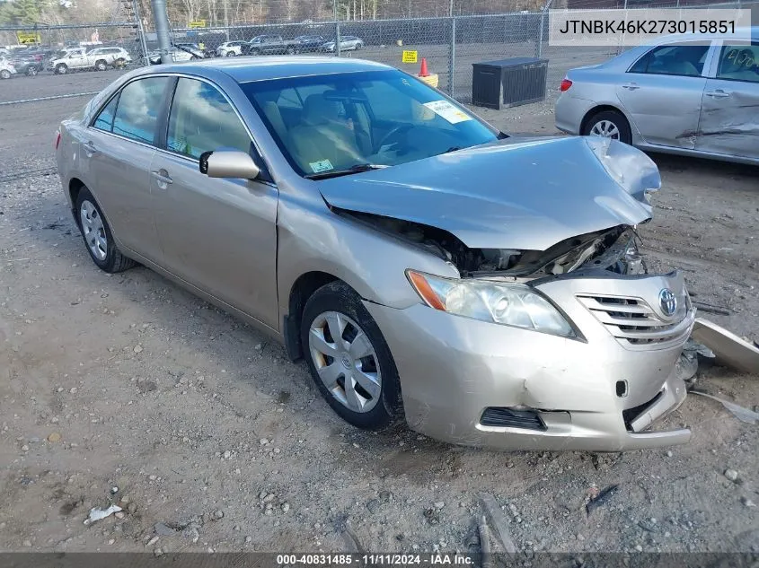 2007 Toyota Camry Le V6 VIN: JTNBK46K273015851 Lot: 40831485