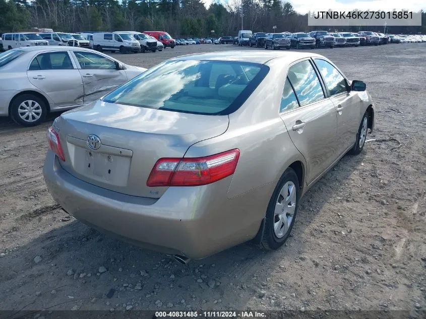 2007 Toyota Camry Le V6 VIN: JTNBK46K273015851 Lot: 40831485