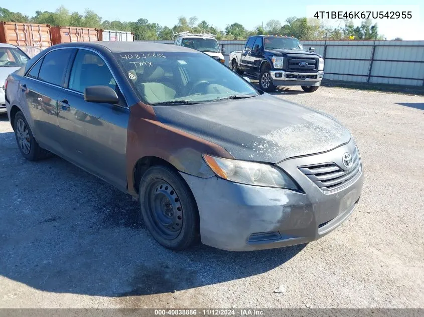 2007 Toyota Camry Le VIN: 4T1BE46K67U542955 Lot: 40838886