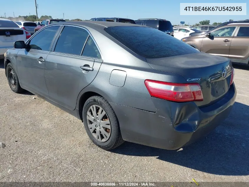 2007 Toyota Camry Le VIN: 4T1BE46K67U542955 Lot: 40838886